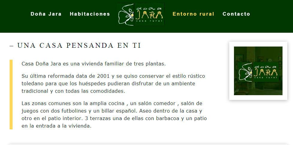 Casa Rural Doña Jara. Buenasbodas, Toledo, Diseño web creado por Código con Sentido